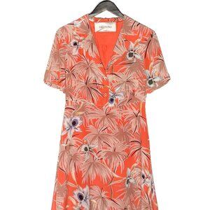 Valentino Orange Hawaiian Floral Short Sleeves Dress